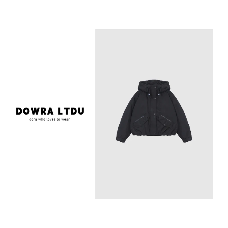 朵拉【首尔画廊】2024年冬季新款纯色连帽白鹅绒羽绒服外套 586-111