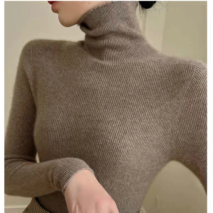 百分百纯山羊绒女士堆堆领打底套头衫~修身百搭