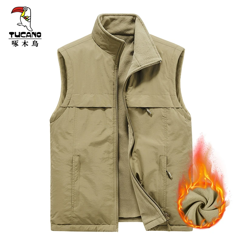 啄木鸟运动户外穿男士马夹多口袋秋冬季加绒加厚坎肩背心马甲外套