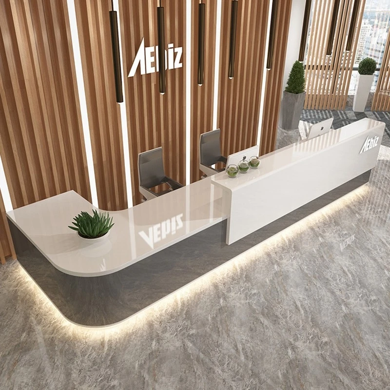 公司烤漆前台弧形转角接待台现代简约美容院酒店收银台培训班吧台
