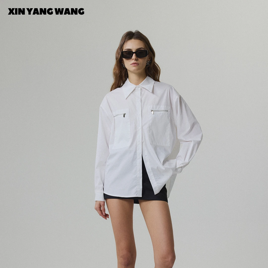 XYW秋冬季上新新款气质白色小众设计感时尚百搭休闲衬衣长袖衬衫