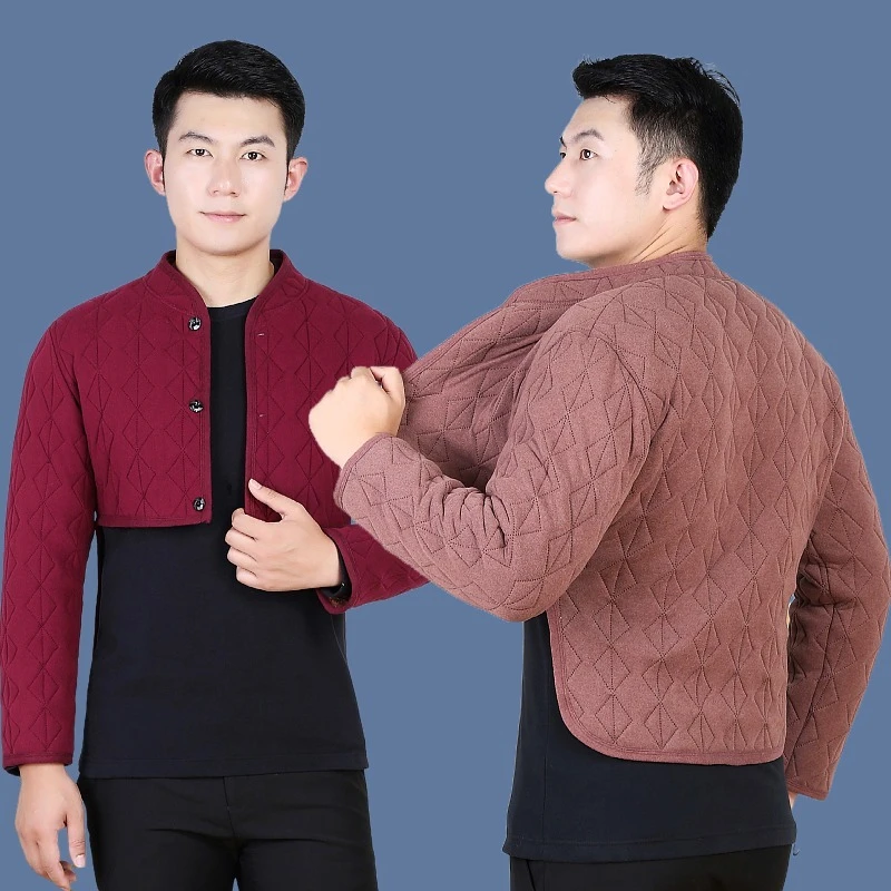 秋冬新款男士长袖护肩保暖护肩膀睡觉护腰护背加厚睡觉坎肩加绒款