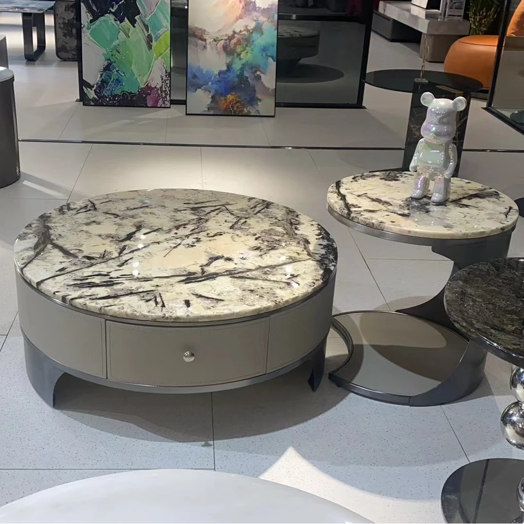 雪山兰纯天然奢石马鞍皮大小圆茶几电视柜
