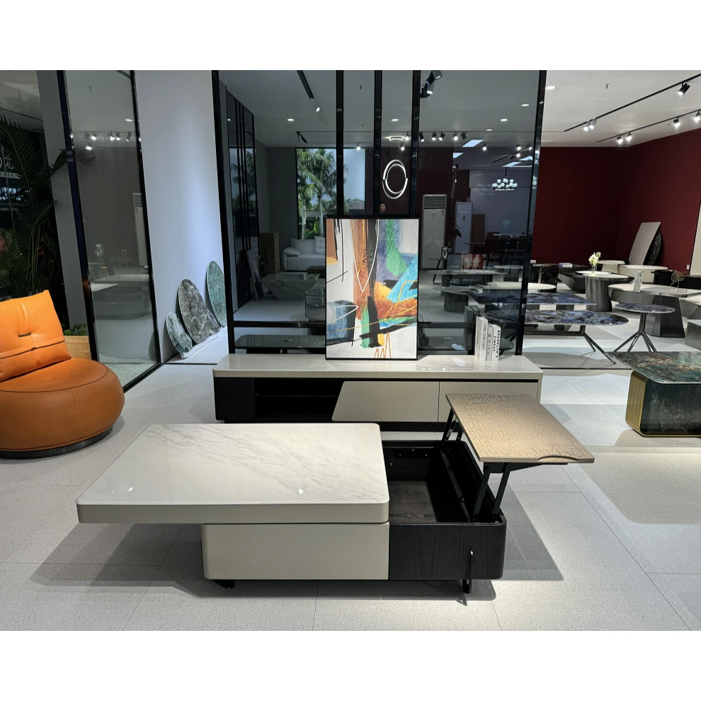 微晶石极简客厅小户型现代简约多功能长方形可伸缩茶几电视柜家用