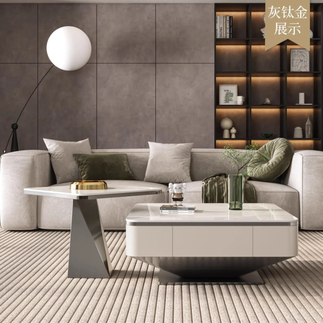 茶几客厅家用方形岩板小户型茶几创意意式轻奢新款现代简约落地柜