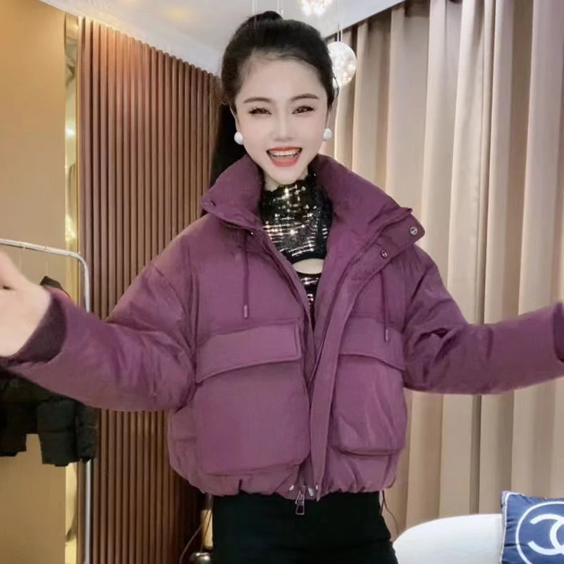 大口袋短款加厚羽绒羽绒服女2024冬季新款韩版设计感立领休闲外套