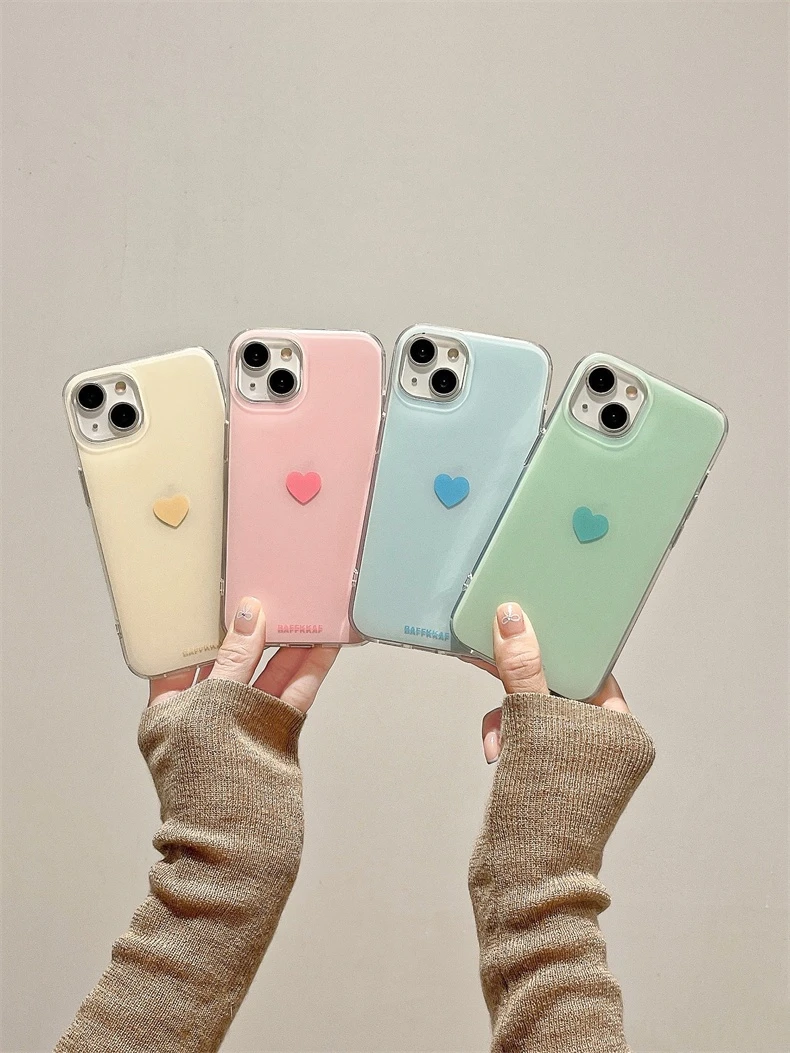 简约多功能纯色爱心适用苹果iPhone15pro手机壳14全包13创意12ins