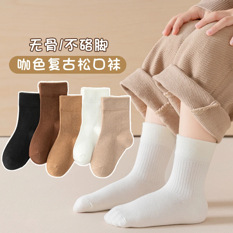 儿童袜子春秋季薄款棉袜男孩宝宝松口袜中小童韩版ins纯色堆堆袜