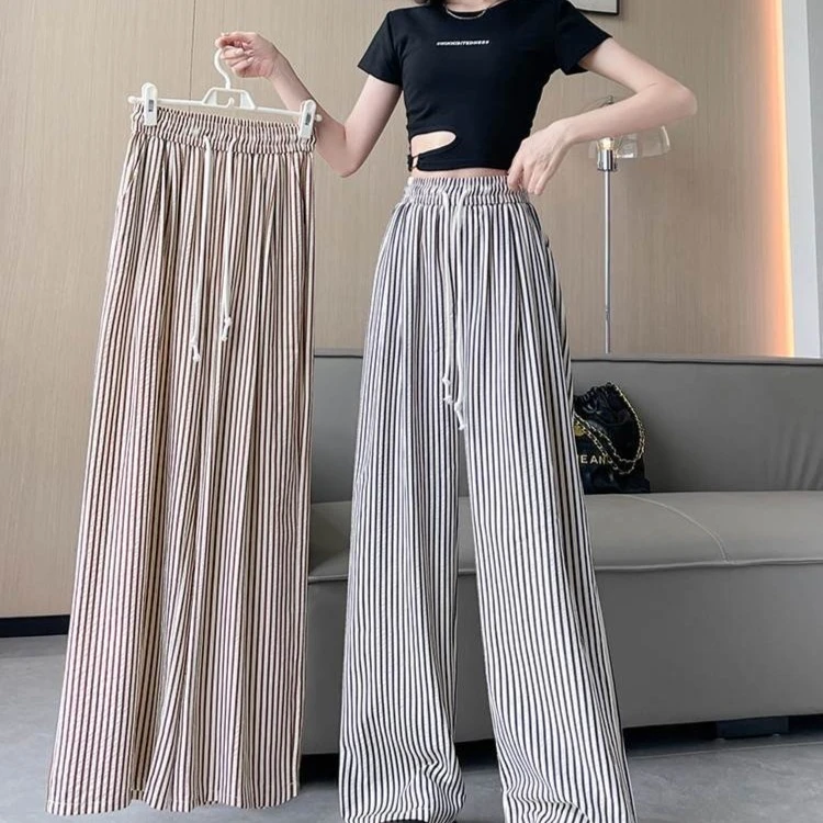 恩美2024条纹阔腿裤瘦版阔腿裤慵懒显瘦宽松感拖地裤瘦版阔腿裤
