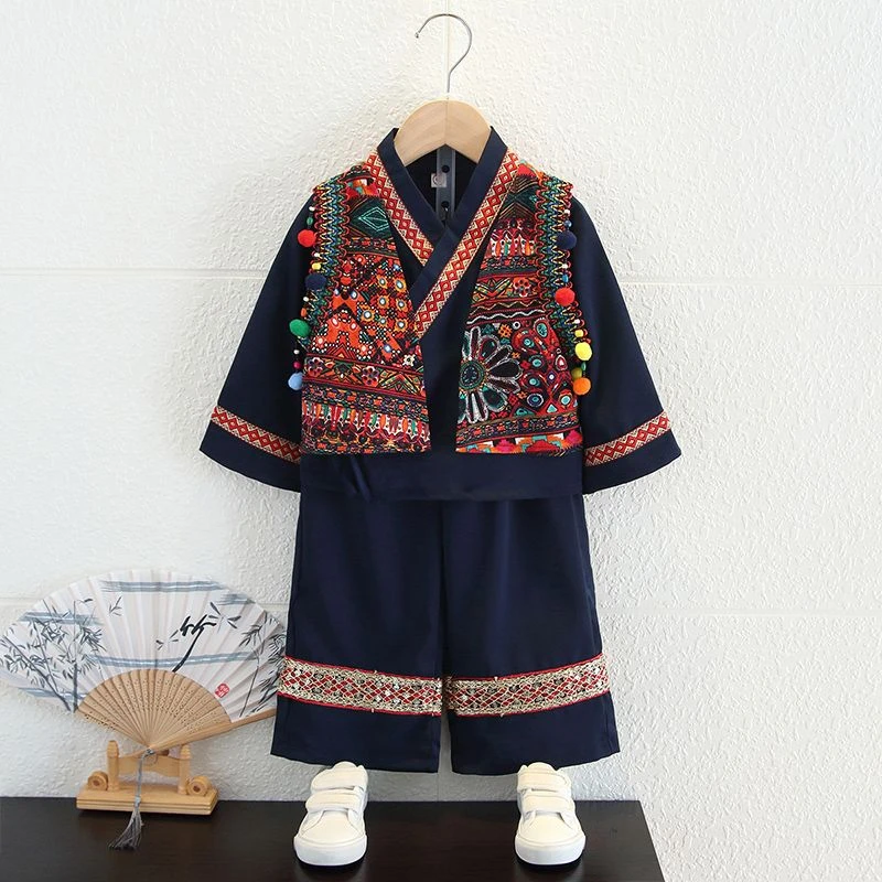 儿童少数民族壮族服装三月三哈尼族苗族男女汉服唐装幼儿园演出服