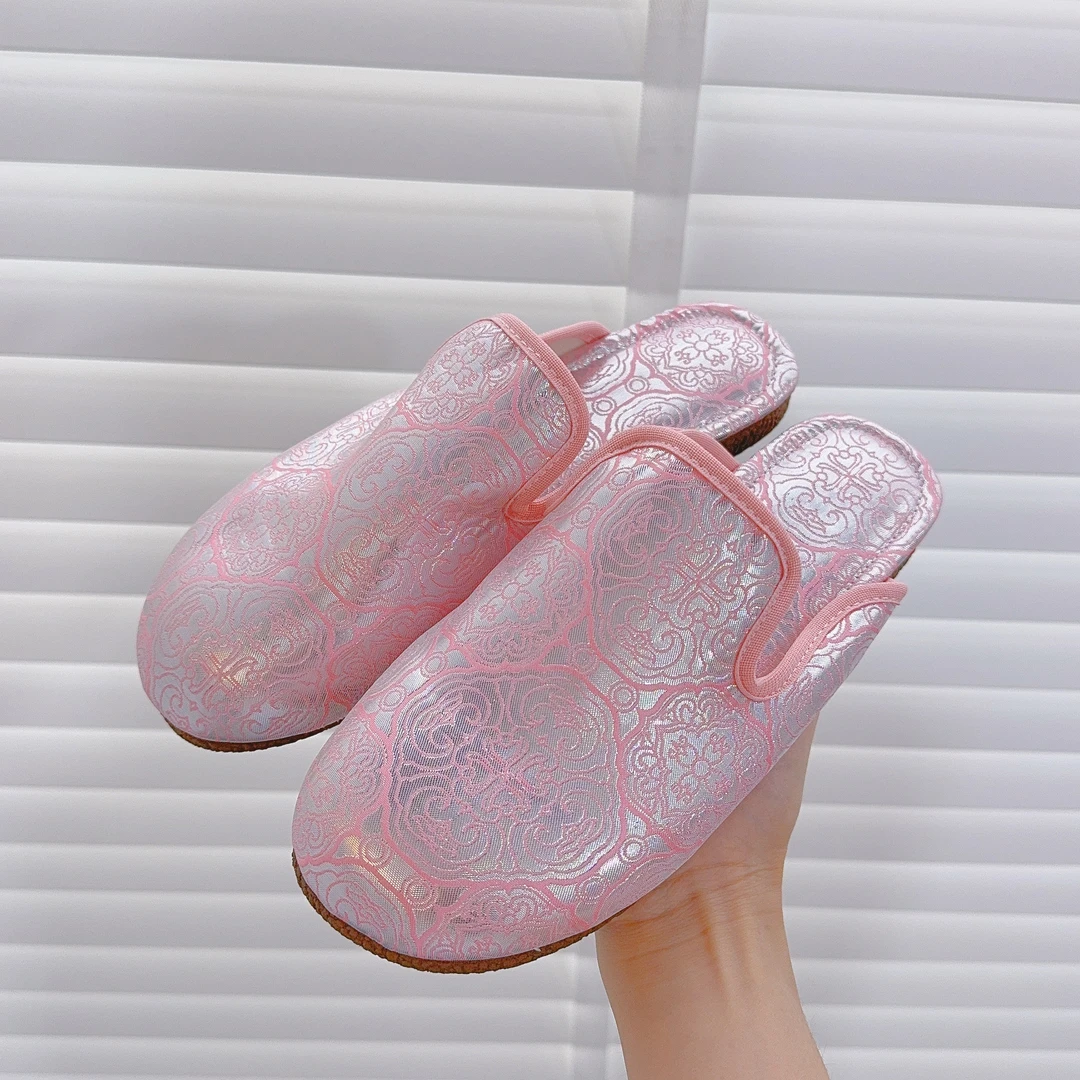 银粉色 织锦拖鞋