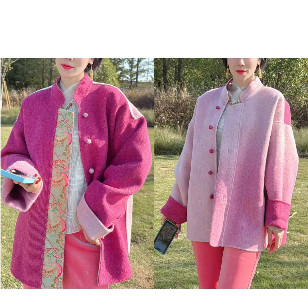 3910渐变色大衣两面穿外套