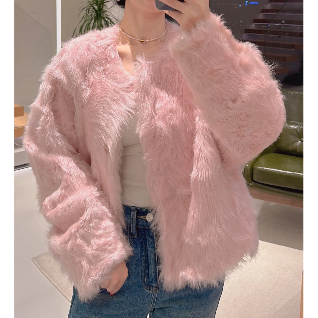 粉色皮毛一体外套