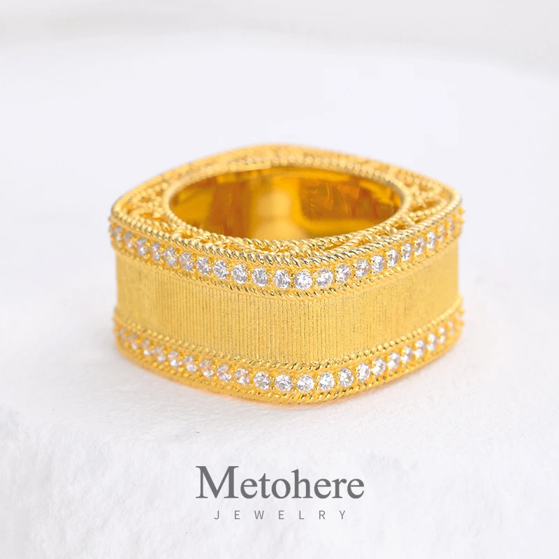 925银合成锆石戒指 欧美 复古式宫廷ins拉丝宽版戒指 时尚夸张 女