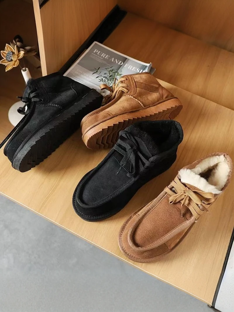 冬季羊毛皮男女真羊皮毛保暖加绒加厚低帮雪地靴百搭棉鞋棉靴真皮