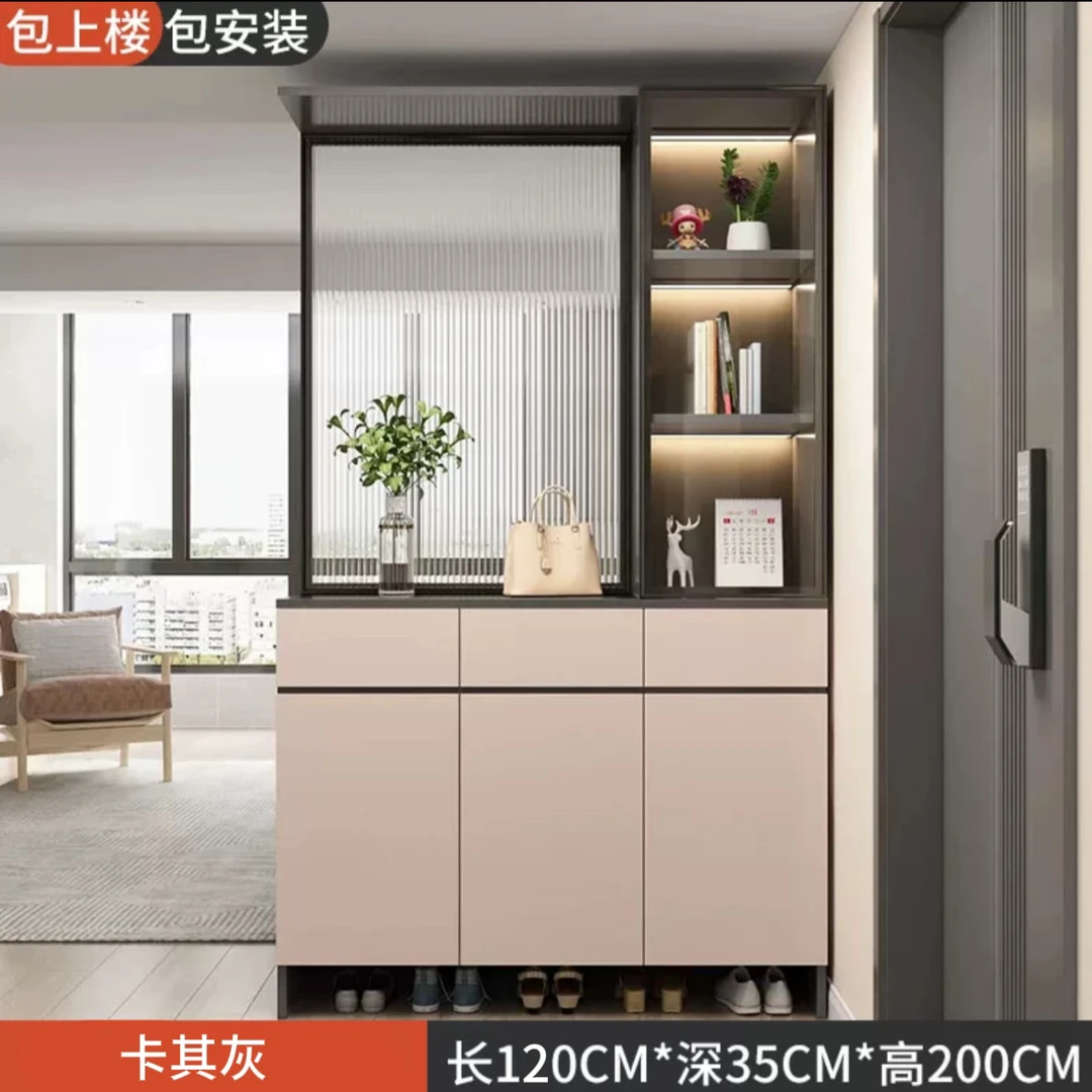 客厅家用简约长虹玻璃隔断屏风储物柜收纳柜轻奢玄关大容量实木