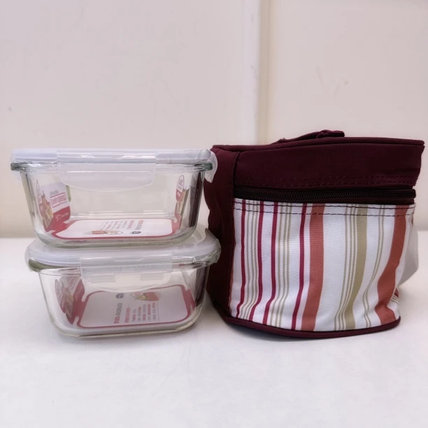 55883 乐家，2件500ml格拉斯高硼硅玻璃保鲜盒套装+保温饭盒包