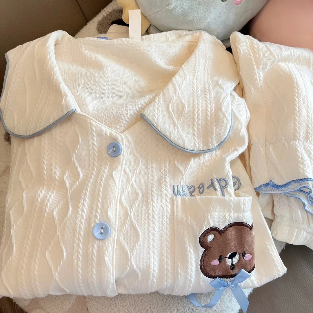 公主风可爱小熊睡衣女春秋季ins风纯棉睡衣女韩版长袖家居服套装