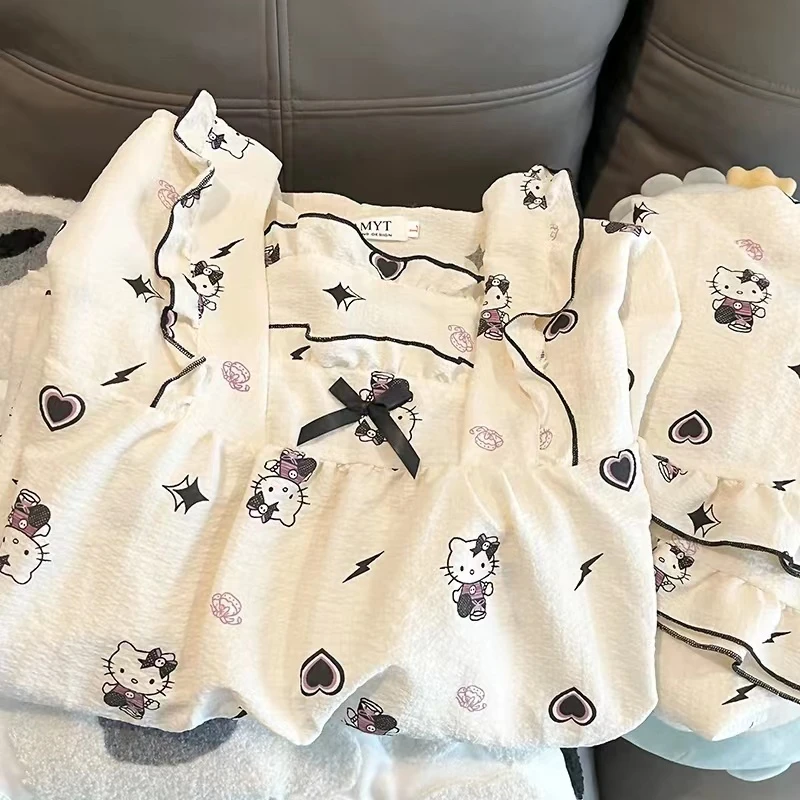 韩版可爱公主风hellokitty新款棉纱睡衣女春季长袖日系甜美家居服