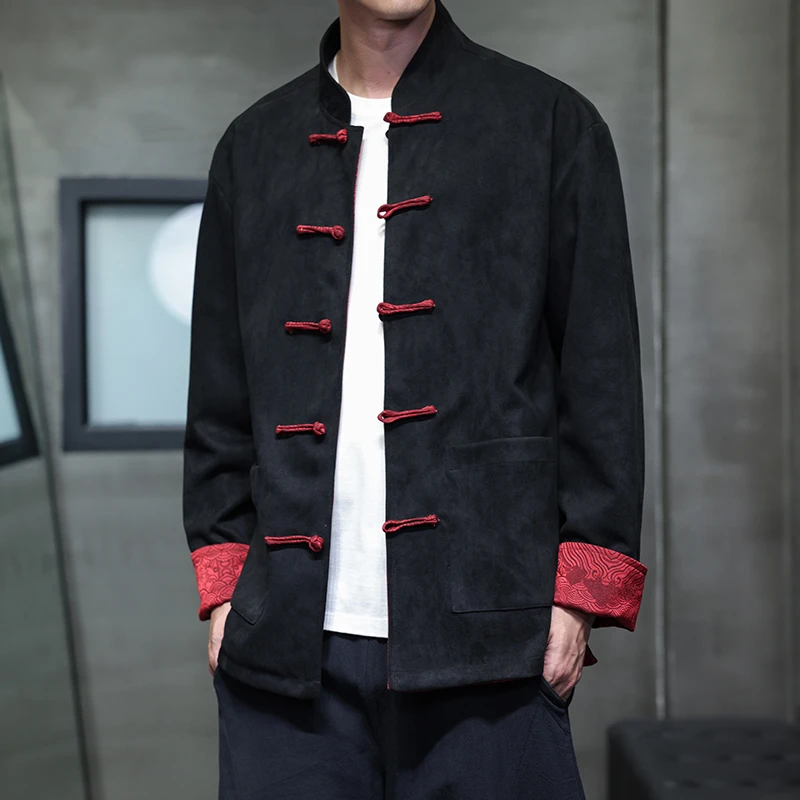 两面穿立领唐装夹克男秋冬季新中式国风刺绣茶服大码宽松休闲外套