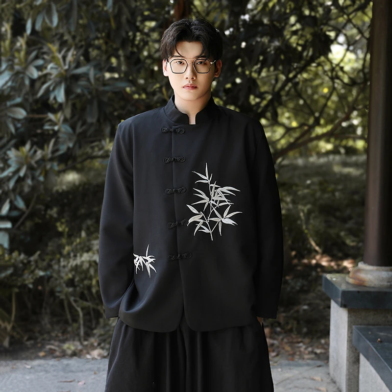 中国风刺绣立领西服外套男春秋季新中式唐装设计感盘扣中山装夹克