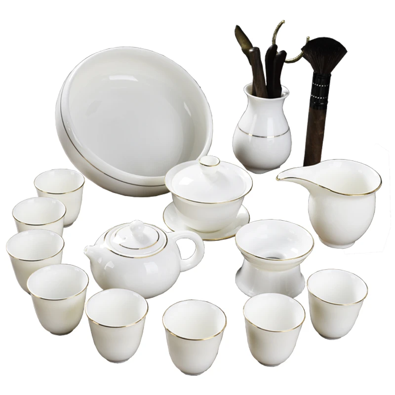 德化白瓷羊脂玉功夫茶具套装家用客厅简约办公室会客泡茶盖碗茶杯
