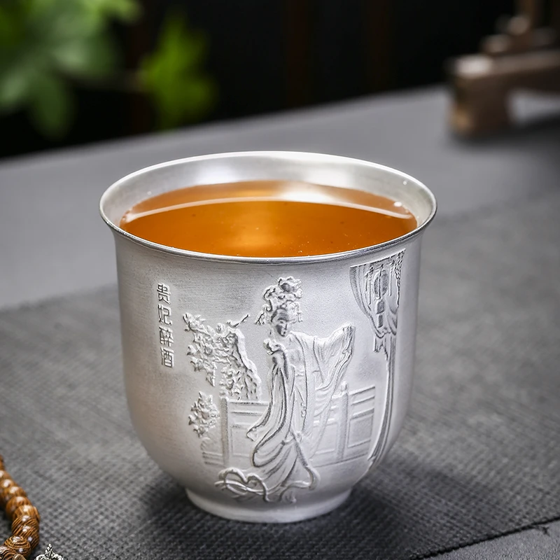 银杯子999主人单杯鎏银大号功夫茶杯龙凤对杯银酒杯子礼盒装