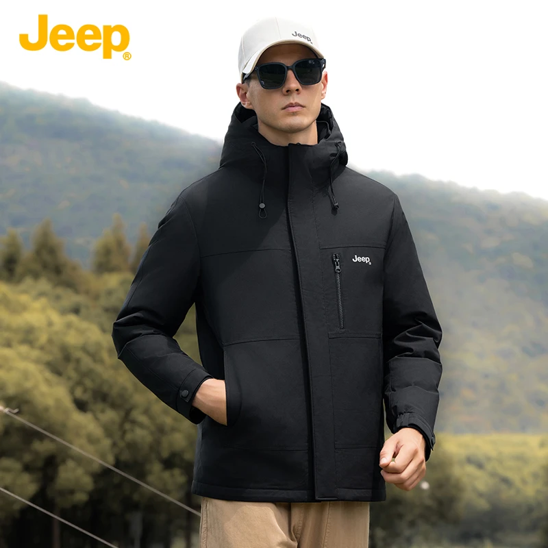 Jeep 吉普 羽绒服棉服男款连帽加绒加厚保暖外套