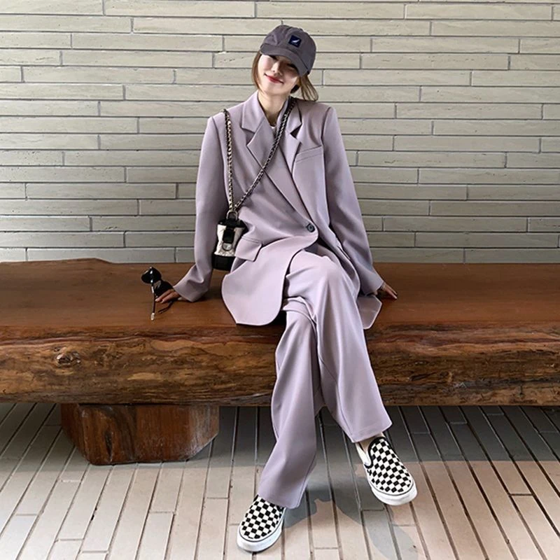 西装套装两件套2025春秋新品气质韩版廓形垫肩老爹西服xz10