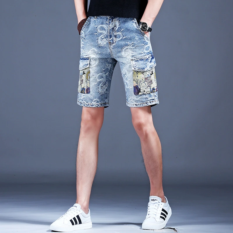 夏季薄款高端男士牛仔短裤男款宽松弹力百搭休闲五分裤男潮牌2403