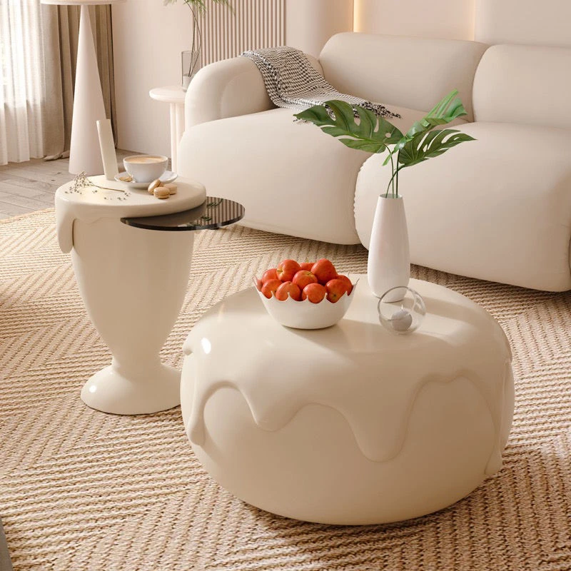 奶油风茶几客厅家用小户型新款圆形意式极简创意设计感高级感茶几