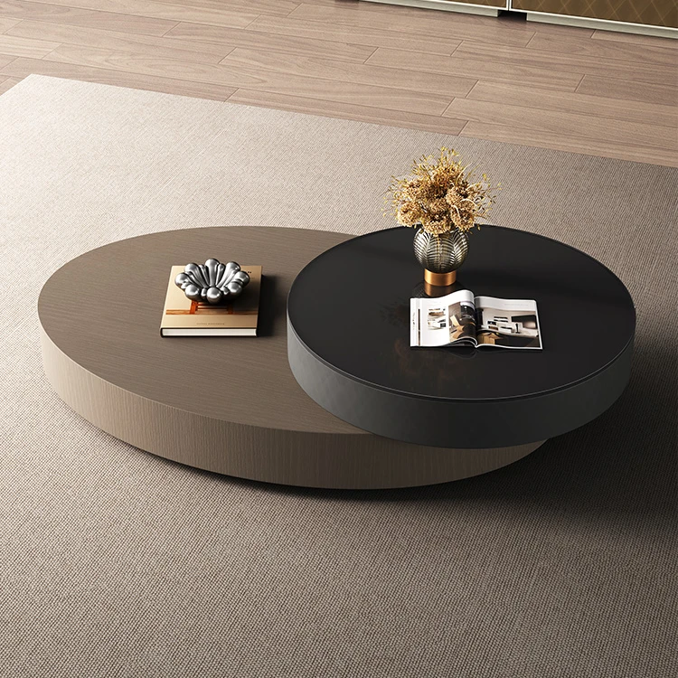 意式极简椭圆形旋转茶几组合现代简约轻奢玻璃网红新款家用客厅桌