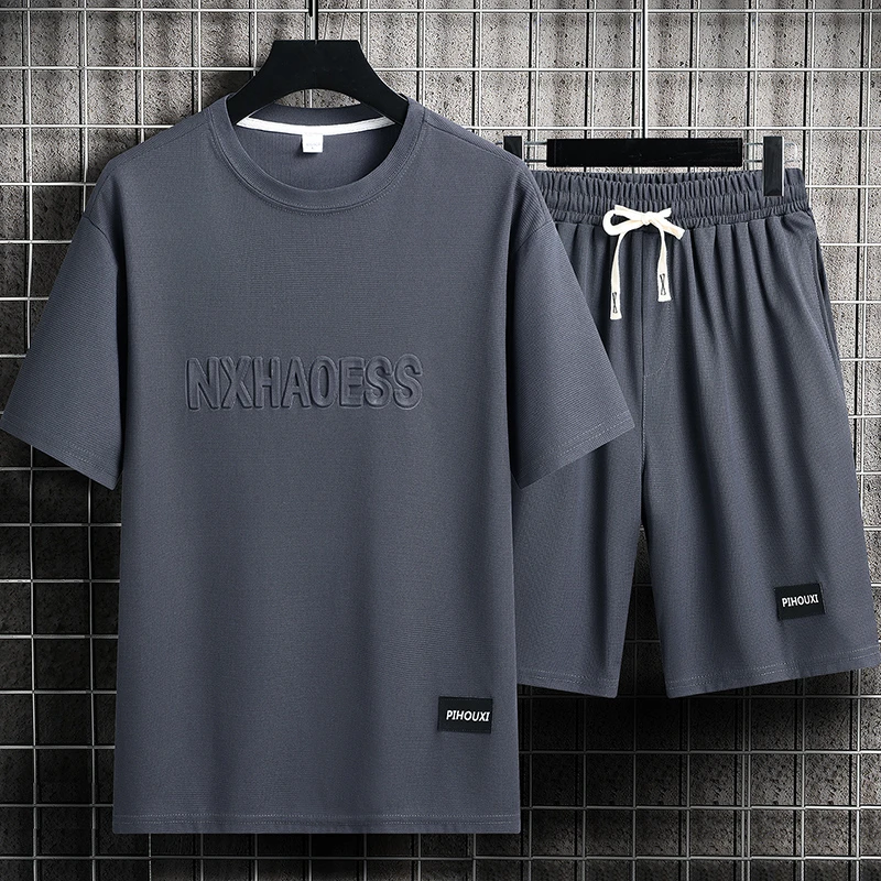 夏季薄款睡衣男短袖短裤华夫格宽松休闲运动夏天两件套家居服套装