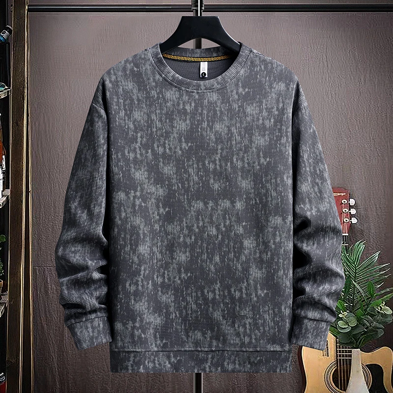 高端暗花圆领卫衣男潮牌小众脏脏色休闲上衣春秋季男士内搭打底衫