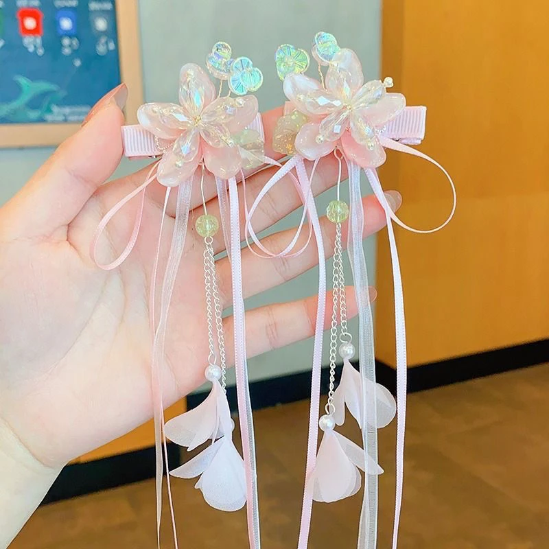 佰惠汉服头饰女儿童古风花朵发夹女童中国风步摇流苏发古装发饰