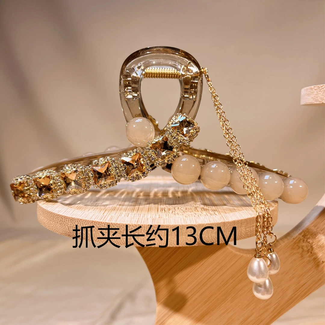 约13公分新款流苏方糖珠珠抓夹简约轻奢气质时尚优雅韩版百搭发饰