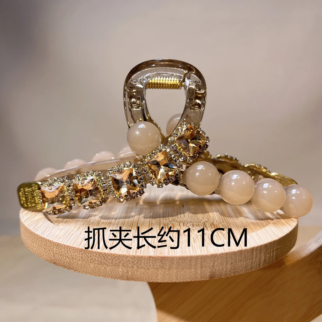 约11公分新款交叉方糖珠珠抓夹轻奢气质时尚简约韩版优雅精致发饰