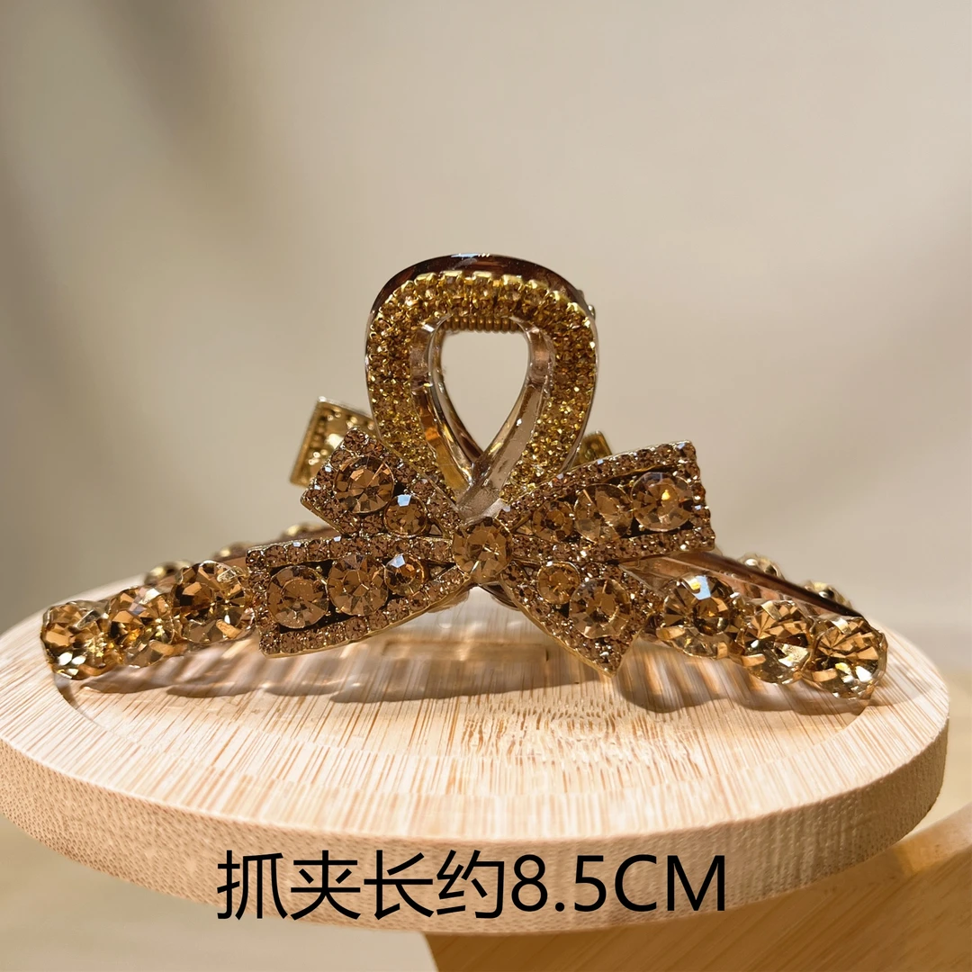 约8.5公分新款水晶蝴蝶结抓夹金色气质轻奢时尚优雅精致韩版发饰