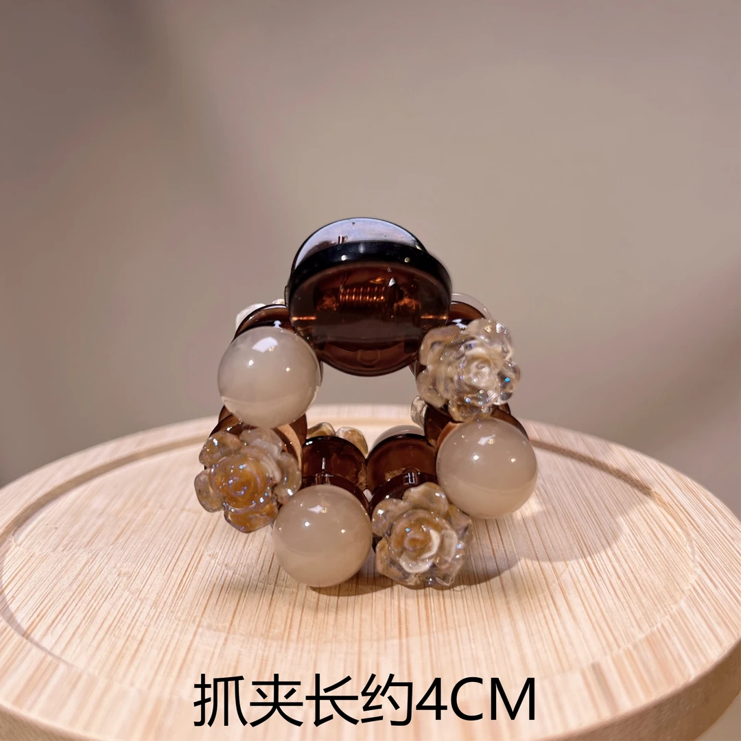 约4公分新款玫瑰珠珠小抓夹气质迷你百搭简约精致优雅发饰