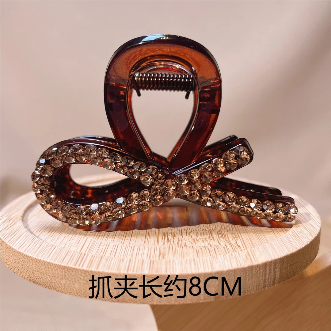 约8公分新款U型满钻茶咖色抓夹双面精致轻奢时尚优雅气质百搭发饰