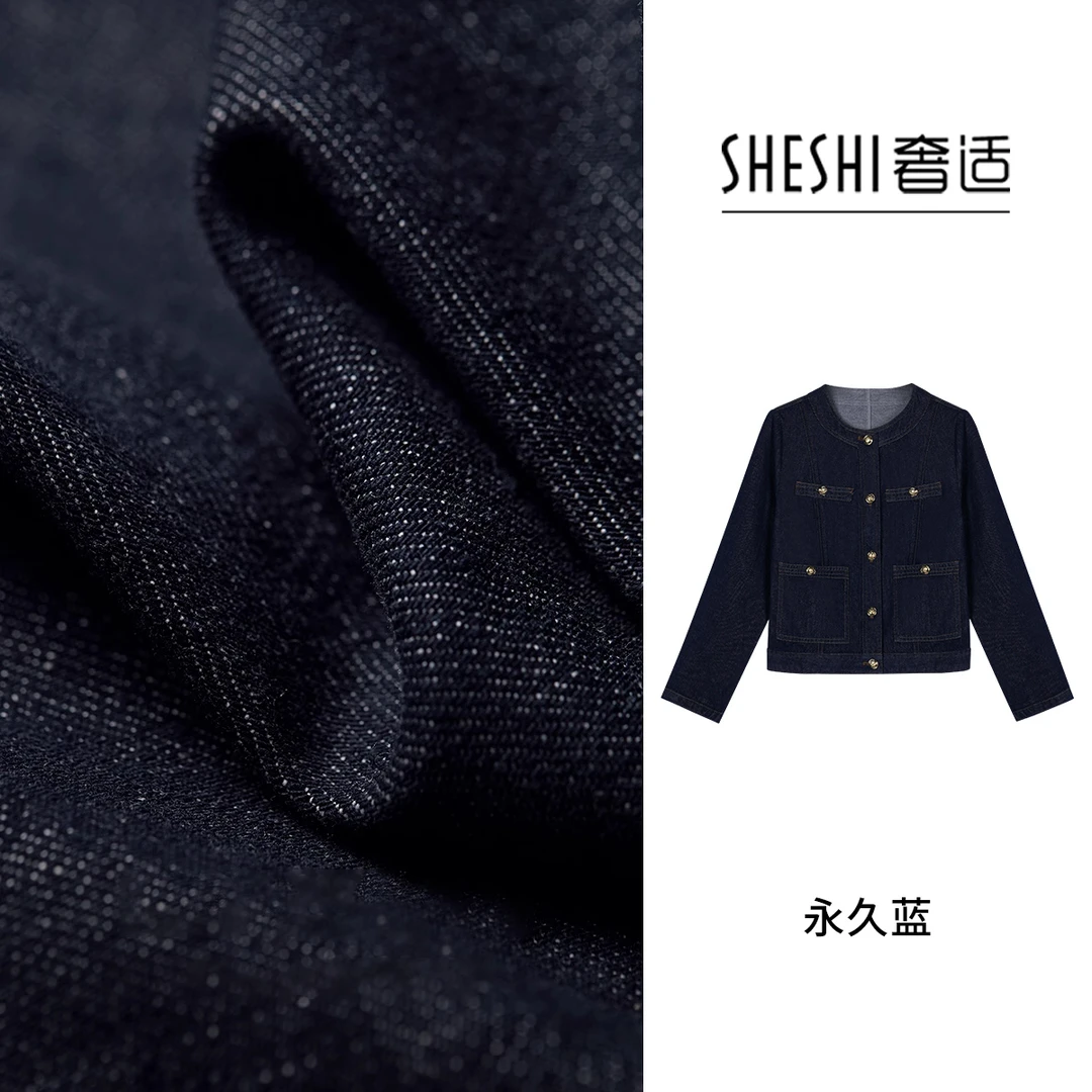 小香风短款纯棉牛仔外套女24秋新品小圆领廓形夹克撞色缝线外套