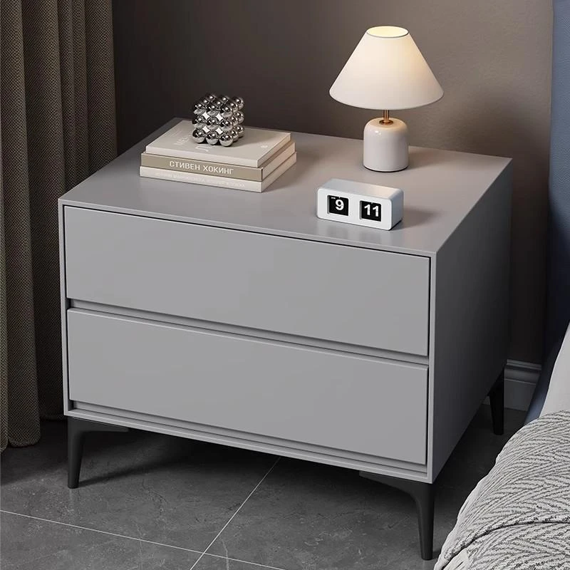 全实木床头柜烤漆卧室轻奢高级感简约现代白色极简意式床边柜