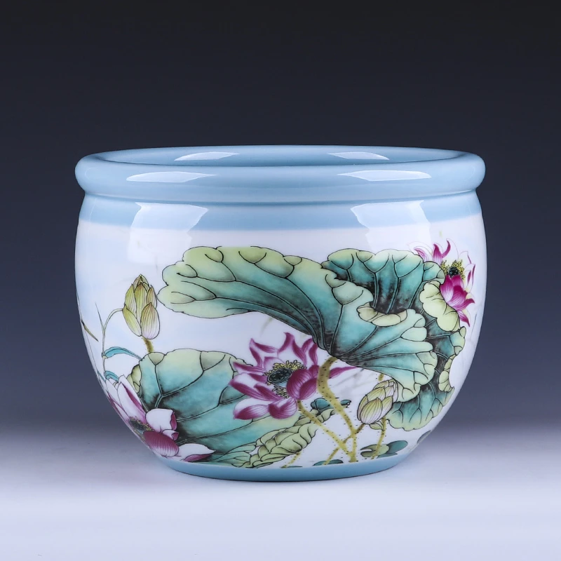 鸿轩景德镇陶瓷客厅玄关博古架摆件荷花聚宝盆