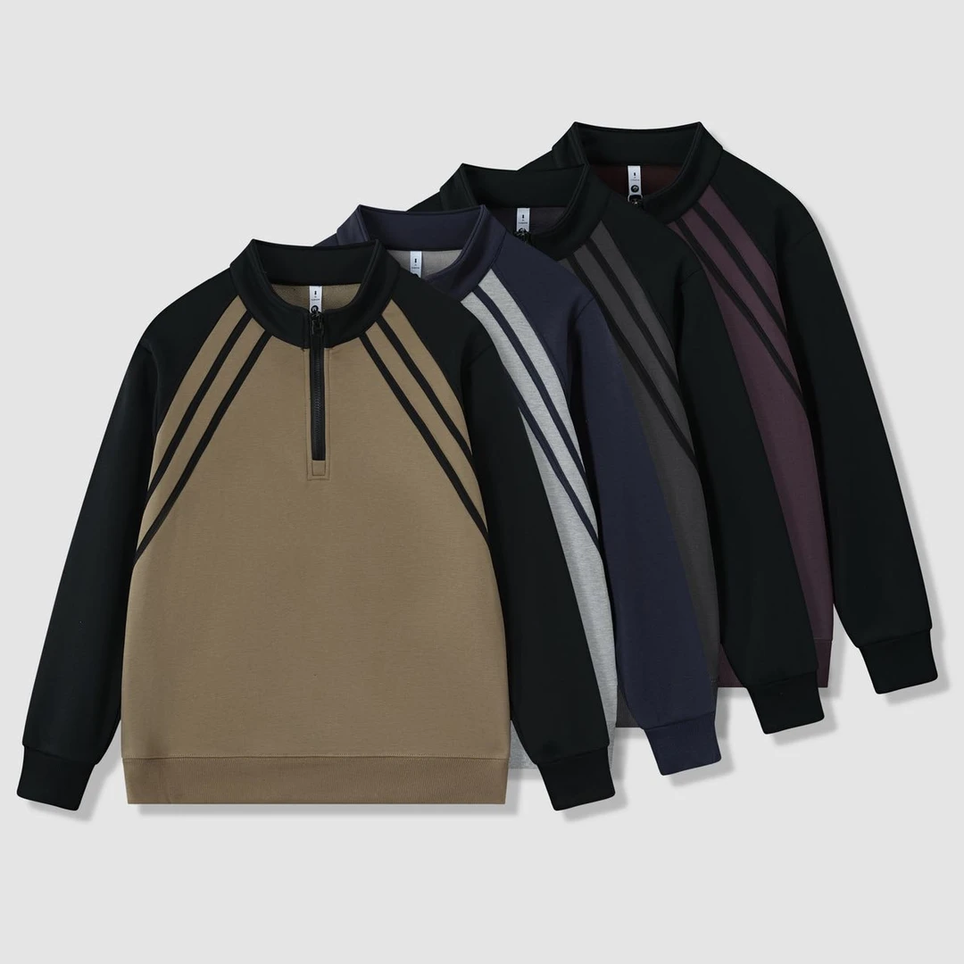 半拉链加绒加厚男士卫衣冬季2024新款潮拼接立领上衣男士打底衫