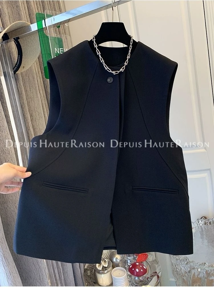 新款高级感超好看气质黑色西装马甲背心外套上衣女春季新款小个子