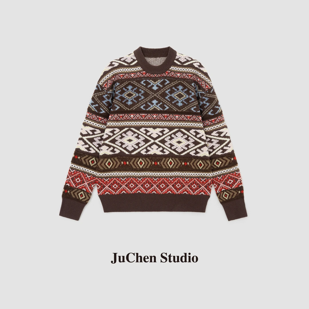 R0W系 北欧风费尔岛羊毛几何多色复古嵌花针织衫 FW102135-16