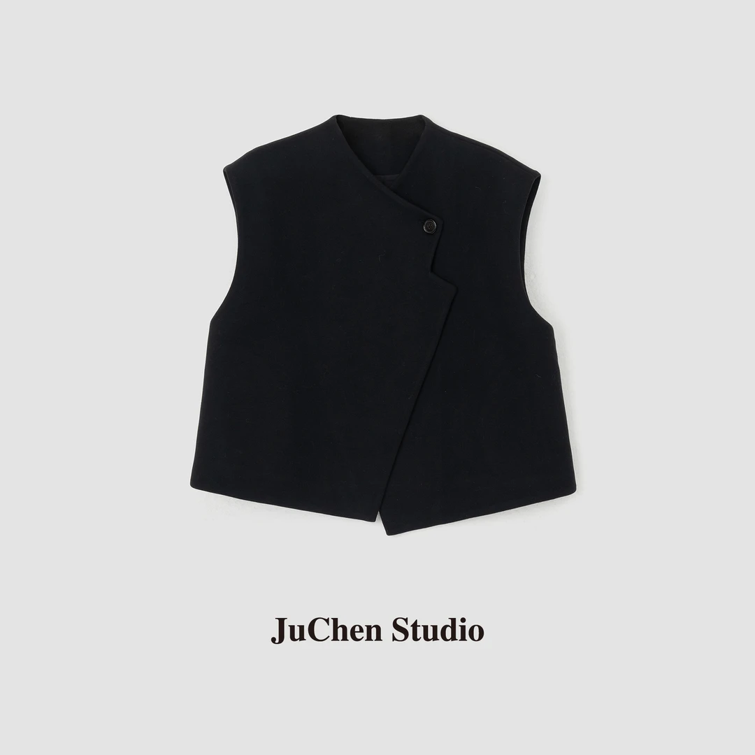 H家经典叠门襟 秋冬搭配助手醋酸羊毛箱型一粒扣马甲FWY048-18