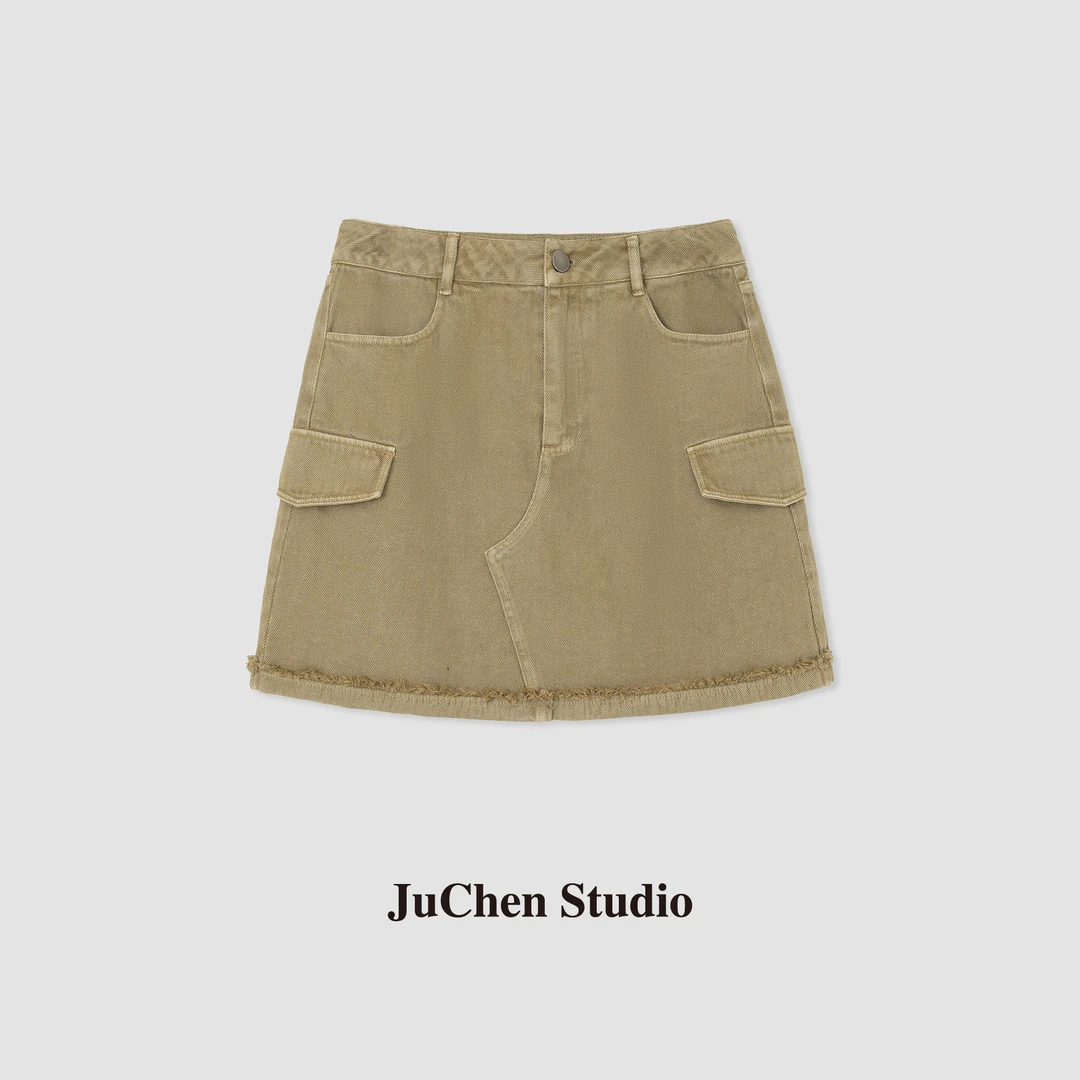 “美式派对”全棉重水洗分割毛边高腰显瘦工装牛仔短裙半裙SS052476