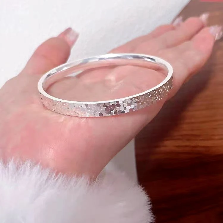 足银手镯 A830足银999.9碎冰冰闪亮闭口实心足银镯子小众轻奢年轻