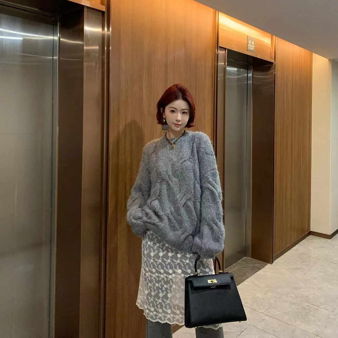 JIUJIU早春韩版慵懒麻花毛衣